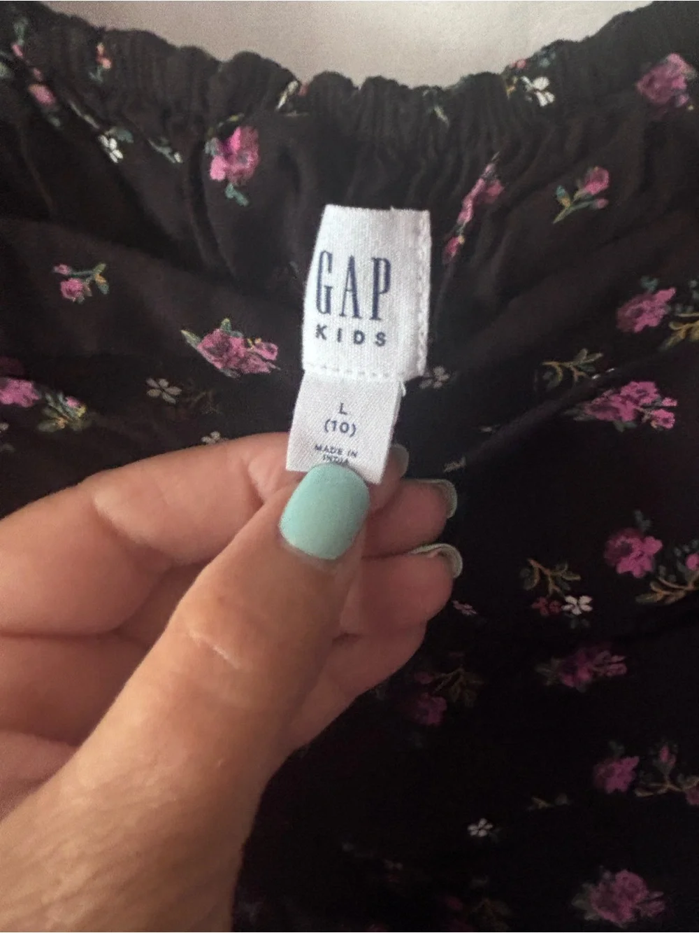 GAP Black Dress with Pink Floral Print and Square Neck